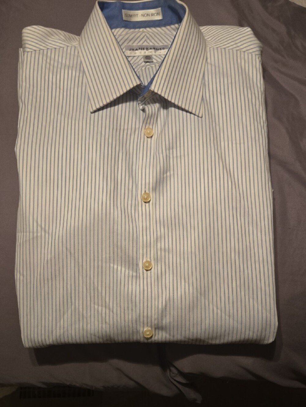Jhane Barnes White and Light Blue Pinstripe Dress Shirt